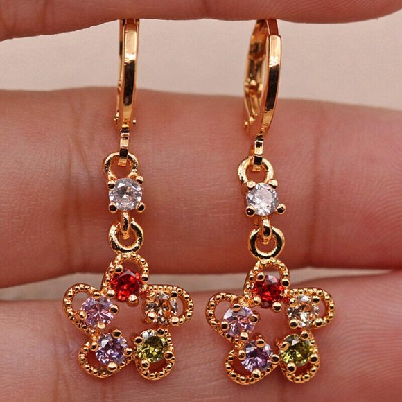 Gold Floral Drop Earrings - Picture 1 of 6